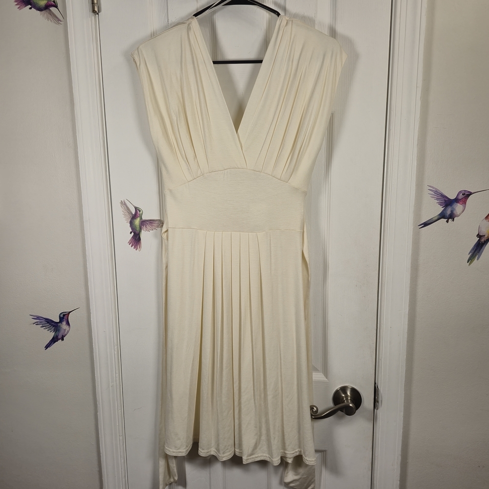 NWT ​H&M Ivory Pleated Deep V-Neck Wrap Effect Midi Bridal Party Holiday Dress 8